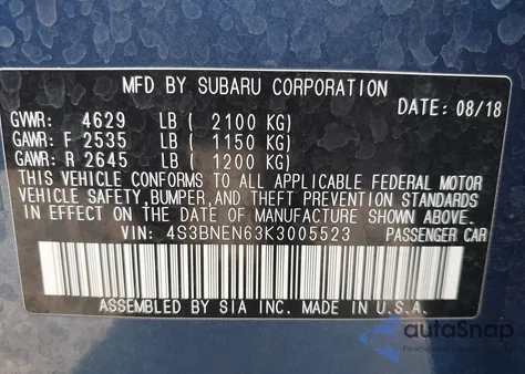 2019 Subaru Legacy 3.6R Limited from USA, damaged, VIN 4S3BNEN63K3005523